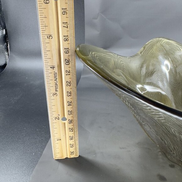 Sasaki Stephen Dweck Glass Bowl Abstract Shape Olive Green Satin Swirl Japan VTG - Picture 2 of 16